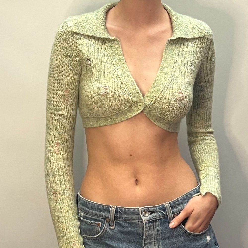 Green Cropped Cardigan Top